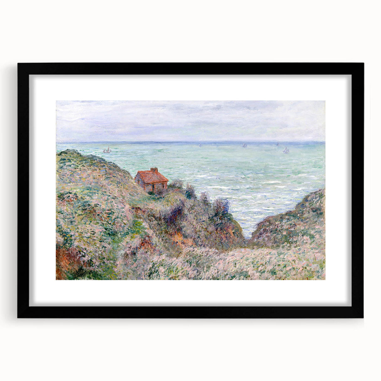 Impressionist Coastal Wall Art - Monet's Cabin by the Sea, Framed Print