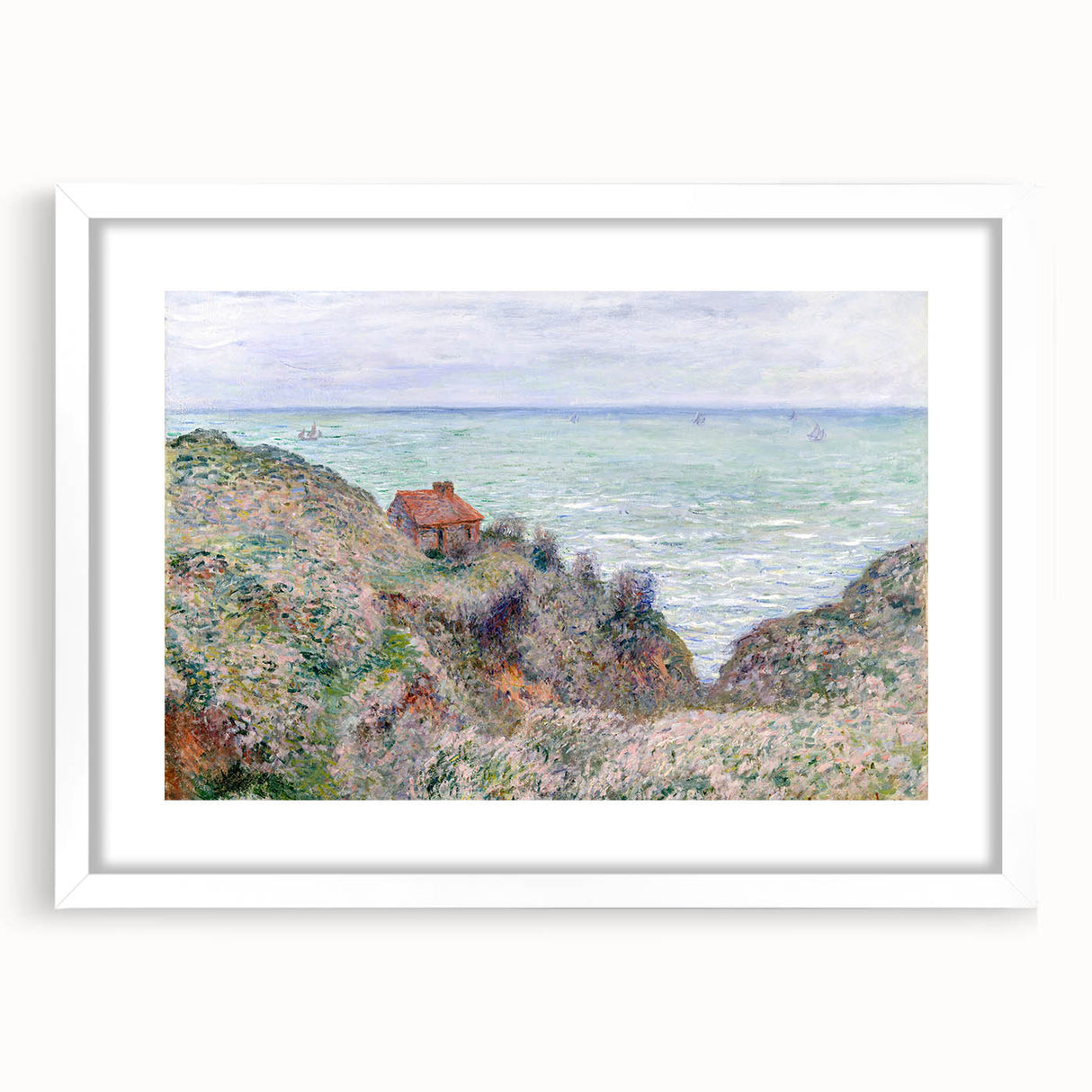 Impressionist Coastal Wall Art - Monet's Cabin by the Sea, Framed Print