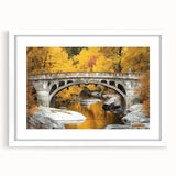 Landscape bridge frame in white matting, showcasing a modern design perfect for home decor. Ideal for displaying artwork or photographs in a stylish setting.