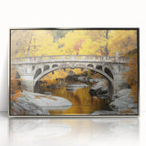 Framed acrylic artwork of a silver landscape bridge, showcasing a serene river scene with lush greenery and a clear sky, ideal for modern home decor.