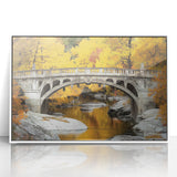 Framed acrylic artwork depicting a serene landscape bridge, showcasing vibrant colors and intricate details, perfect for enhancing home decor in contemporary settings.