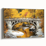 Framed canvas artwork depicting a serene landscape bridge scene, highlighted by silver accents and detailed textures, perfect for enhancing modern home decor.