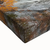 Close-up of a stretched canvas artwork depicting a vibrant landscape bridge scene, showcasing rich colors and intricate details, ideal for home decor or art enthusiasts.