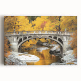 Landscape canvas artwork depicting a serene bridge over a tranquil body of water, showcasing vibrant colors and intricate details, perfect for home decor.