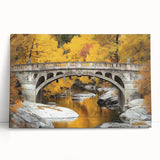 Stretched canvas artwork showcasing a serene landscape bridge scene, featuring vibrant colors and intricate details, perfect for enhancing home decor.