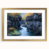 Elegant landscape art print of canyons framed with a gold mat, showcasing stunning earthy tones and intricate details, perfect for home decor enhancement.