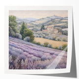 Landscape wall art showcasing a serene countryside scene with rolling hills and lush greenery, presented in a glossy finish, perfect for home decor.