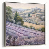 Framed landscape wall art depicting a serene countryside scene, featuring lush green fields and a bright blue sky, with a sleek silver frame adding elegance. Ideal for home decor.