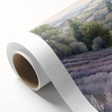 Landscape wall art on rolled canvas depicting a serene countryside scene with vibrant greens and soft blues, perfect for home decor in natural settings.