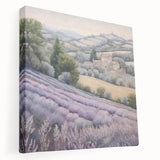 Stretched canvas wall art depicting a serene countryside landscape, featuring vibrant green fields and a clear blue sky, perfect for enhancing home decor or office spaces.