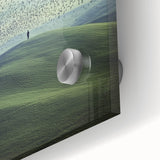 Close-up of a vibrant acrylic landscape artwork showcasing a serene countryside scene with rolling hills, lush greenery, and a clear blue sky, perfect for home decor.