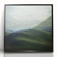 Framed acrylic landscape artwork showcasing a serene countryside scene with lush greenery and a clear blue sky, presented in a sleek black frame. Perfect for home decor.