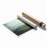Scenic countryside landscape rolled print showcasing vibrant green fields under a bright blue sky, elegantly packaged in a protective cardboard tube for display.