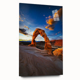 Acrylic landscape artwork depicting a serene desert scene with warm tones of orange and yellow, featuring a side view without pins, ideal for modern home decor.