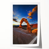 Desert landscape rolled print showcasing warm hues of orange and brown, highlighting sand dunes and a clear blue sky, ideal for home decor or art enthusiasts. Perfectly packaged in a durable tube for safe delivery.