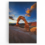 Vibrant desert landscape stretched canvas artwork showcasing golden sand dunes and a clear blue sky, perfect for adding warmth and tranquility to any room decor.