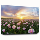 Vibrant landscape artwork displayed in a side view, showcasing fields painted on acrylic glass with colorful pins, perfect for modern home decor.