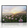 Framed acrylic artwork showcasing a vibrant landscape of colorful fields under a bright blue sky, with a sleek black frame enhancing its modern aesthetic. Ideal for home decor.