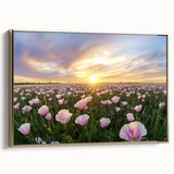 Framed canvas artwork of serene landscape fields bordered with gold, showcasing vibrant green fields under a clear blue sky, ideal for elegant home decor.