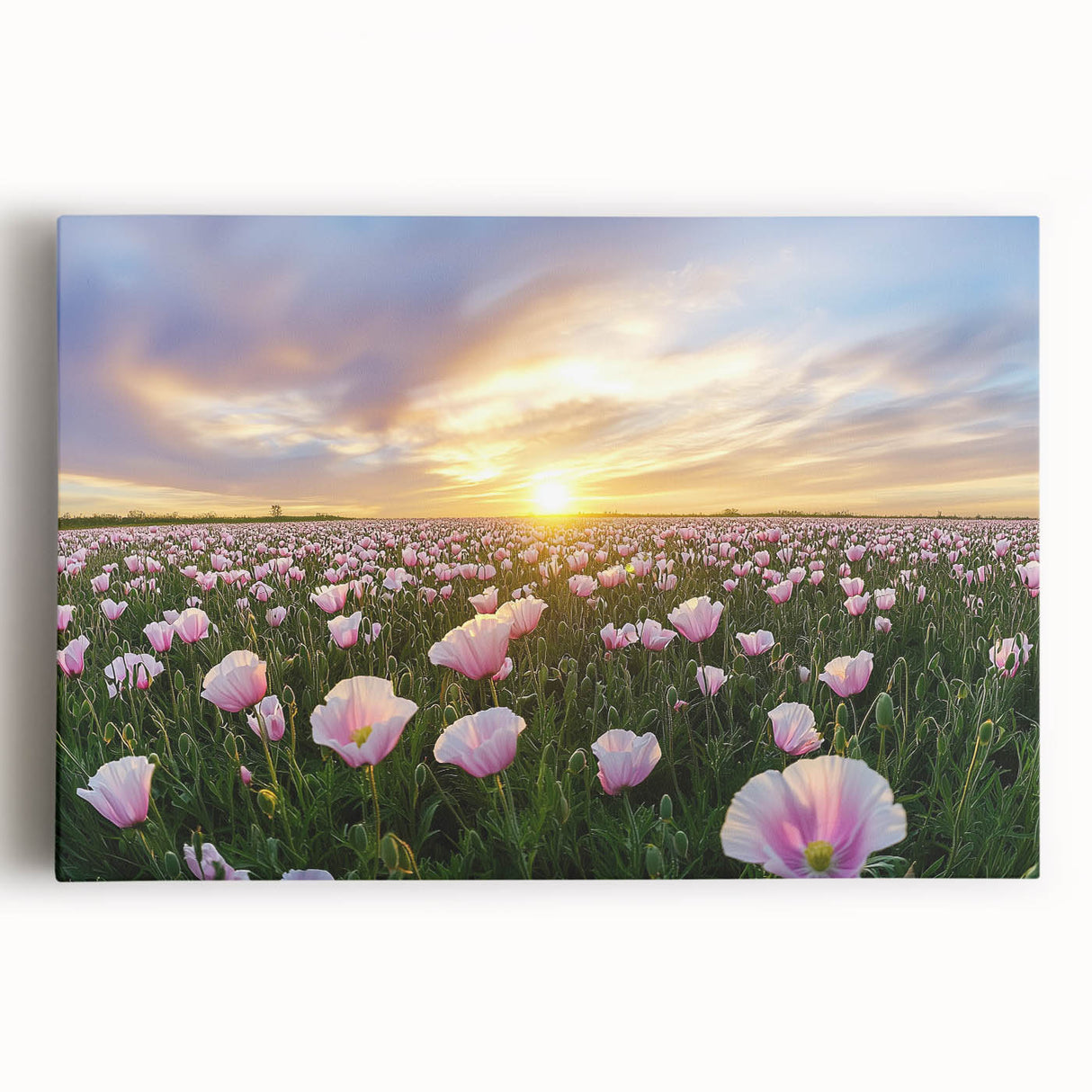 Vibrant landscape canvas artwork showcasing rolling green fields under a clear blue sky, ideal for home decor or office spaces, enhancing any interior with nature's beauty.