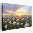 Vibrant stretched canvas artwork depicting a serene landscape of rolling fields in rich green and golden hues, showcasing a side view for depth and detail.