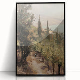 Framed acrylic artwork showcasing a vibrant landscape design, featuring a black frame and a sleek front view, ideal for modern home decor or office spaces.