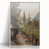 Framed acrylic landscape art featuring a serene mountain scene with vibrant colors, displayed from a front view against a white background, perfect for home decor accents.