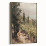 Framed canvas artwork showcasing a stunning landscape design with a gold frame, highlighting vibrant colors and intricate details, perfect for home decor.