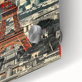 Large abstract depiction of Paris in muted blues and grays on acrylic glass.