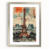 Extra large abstract art print featuring a textured view of Paris in muted gray tones, framed with a silver mat.