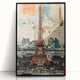 Large abstract wall art of Paris scenery in muted gray tones, framed in black acrylic, suited for modern living room decor.