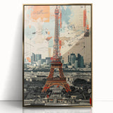 Art deco poster of Paris scenery in muted gold and blue tones, acrylic print, ideal for modern art wall decor.