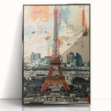 Large art print of Paris scenery in silver framed acrylic, featuring mid-century modernist style.