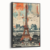 Black and white wall art of Paris landscape on framed canvas, ideal for bedroom decor, featuring vintage poster style.