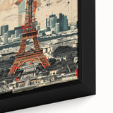 Extra large black wall art featuring a textured Paris scenery in colorful art style, ideal for living room decor.