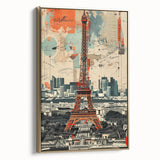 Framed canvas of a vintage Paris landscape in black and gold tones, ideal for bedroom wall art.