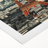 Art deco poster of Paris skyline in muted gray and blue tones on rolled canvas, suitable for dining room wall art.