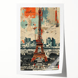 Extra large rolled print of Paris scenery with floral elements in muted colors, suitable for art wall dining room.