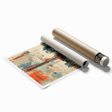 Extra large rolled print of Paris scenery with muted floral accents, suitable for classy bathroom decor.