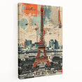 Large art print of Paris scenery in muted earth tones on stretched canvas, suitable for kitchen wall art.