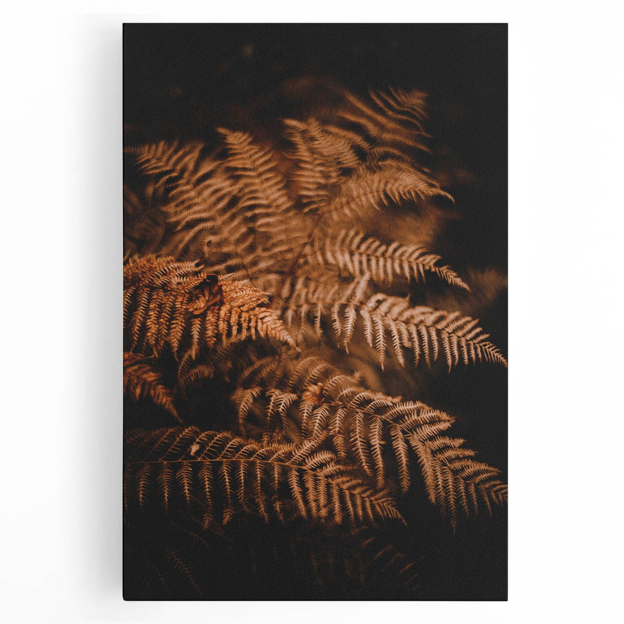 Large black and white stretched canvas featuring an abstract depiction of fall, ideal for kitchen wall art.