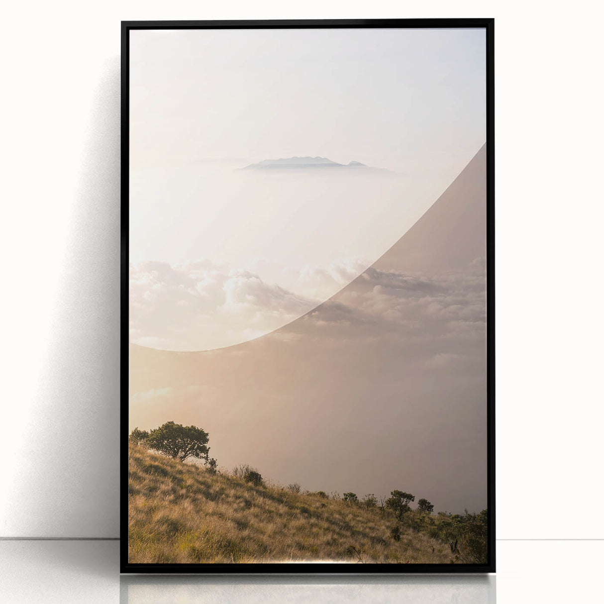 Large abstract wall art depicting summer season in vibrant colors on a black framed acrylic.