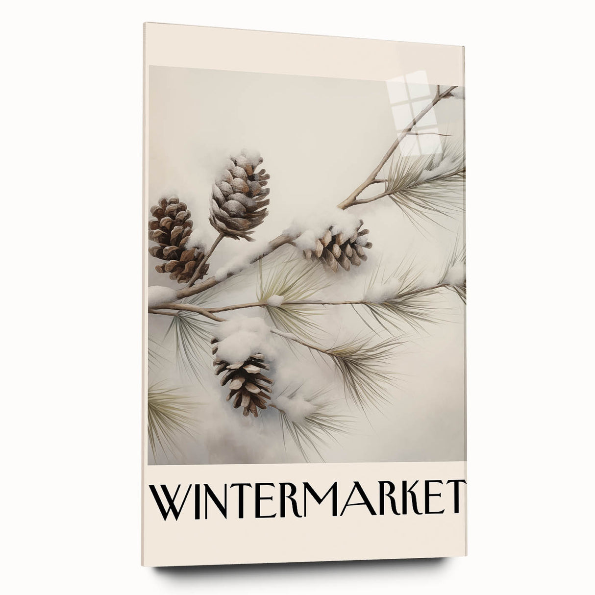 Large abstract wall art depicting a winter scene in muted blue and white tones on acrylic glass.