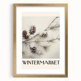 Extra large abstract art print depicting a textured, wintry scene in muted blue and white tones, framed in gold.