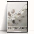 Large abstract wall art depicting winter scene in muted blue and white tones, framed acrylic.