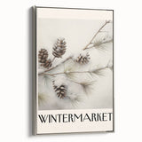 Winter landscape painting on framed canvas, featuring muted blue and white tones, ideal for living room decor.