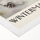 Art deco poster featuring a winter scene with muted blue and white colors on rolled canvas.