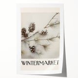 Rolled canvas print of a winter-themed floral art in muted blue and white tones, suitable for dining room or bathroom decor.
