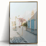 Large art print of a mid-century modernist abstract design in gold and white tones on acrylic.