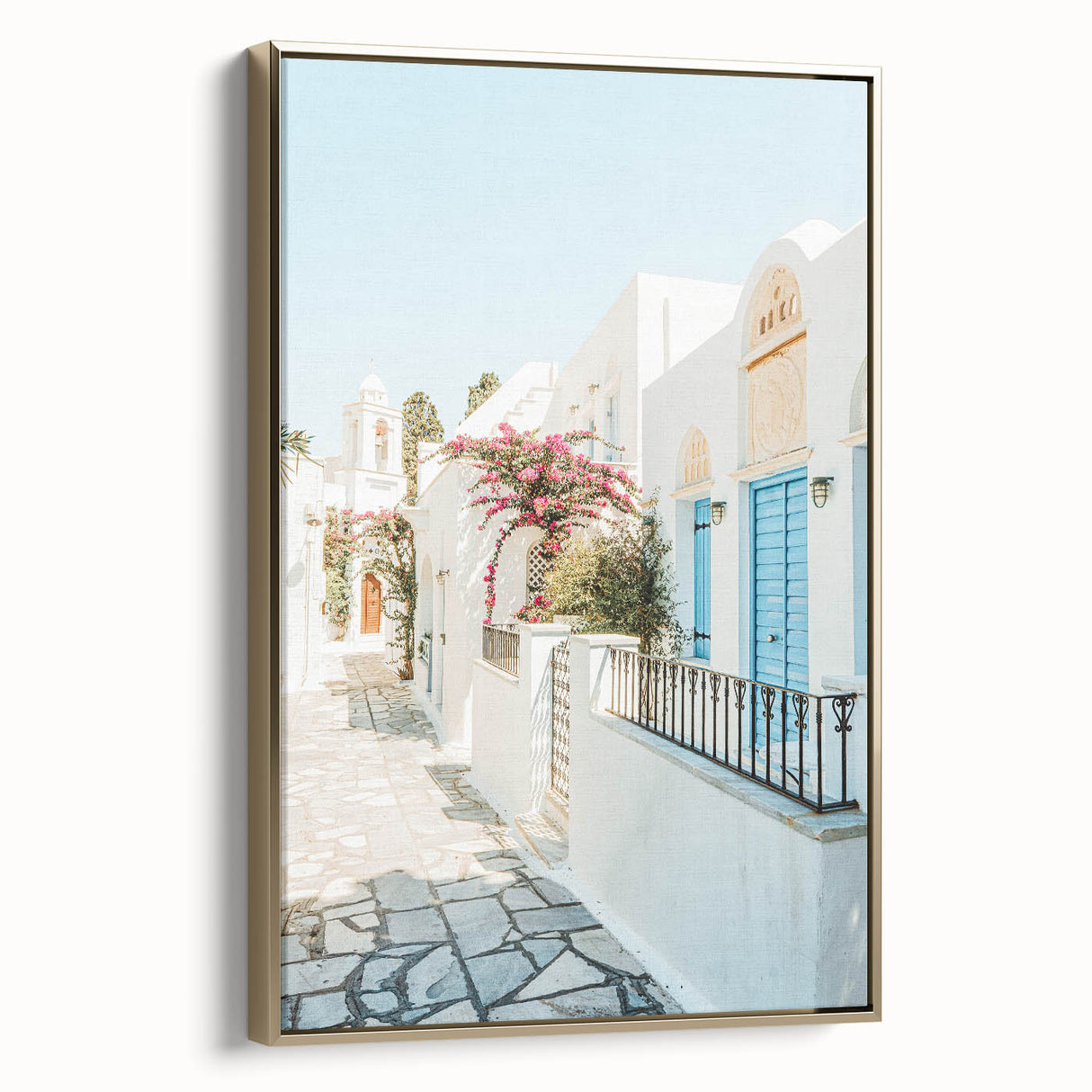 Framed canvas featuring a vintage landscape painting in muted earth tones, ideal for bedroom wall decor.